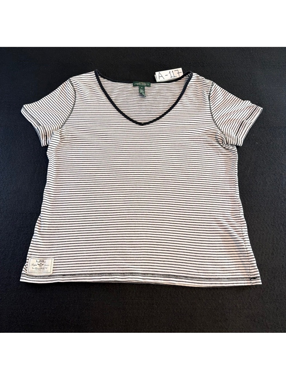 Lauren Ralph Lauren Striped Tee Shirt Women’s Medium Cotton V Neck